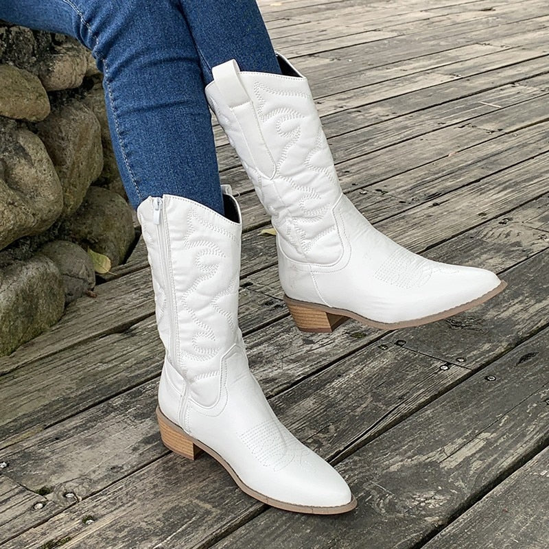 Retro western cowboy boots with side zip