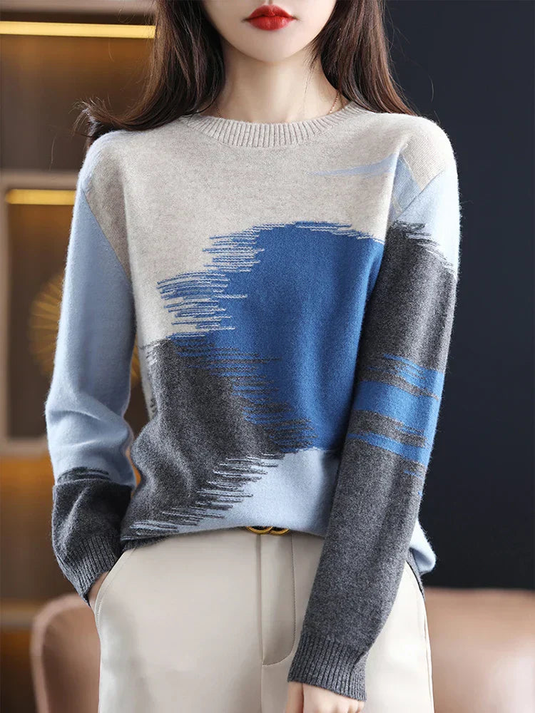 Cashmere Ladies Sweater with Tie-Dye Design