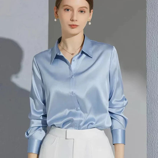 Women - Overshirt - Elegant Satin Fabric - Long Sleeve Versatile Top for Any Occasion