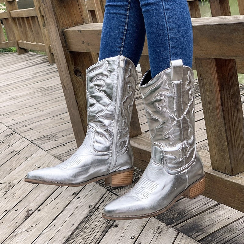 Retro western cowboy boots with side zip