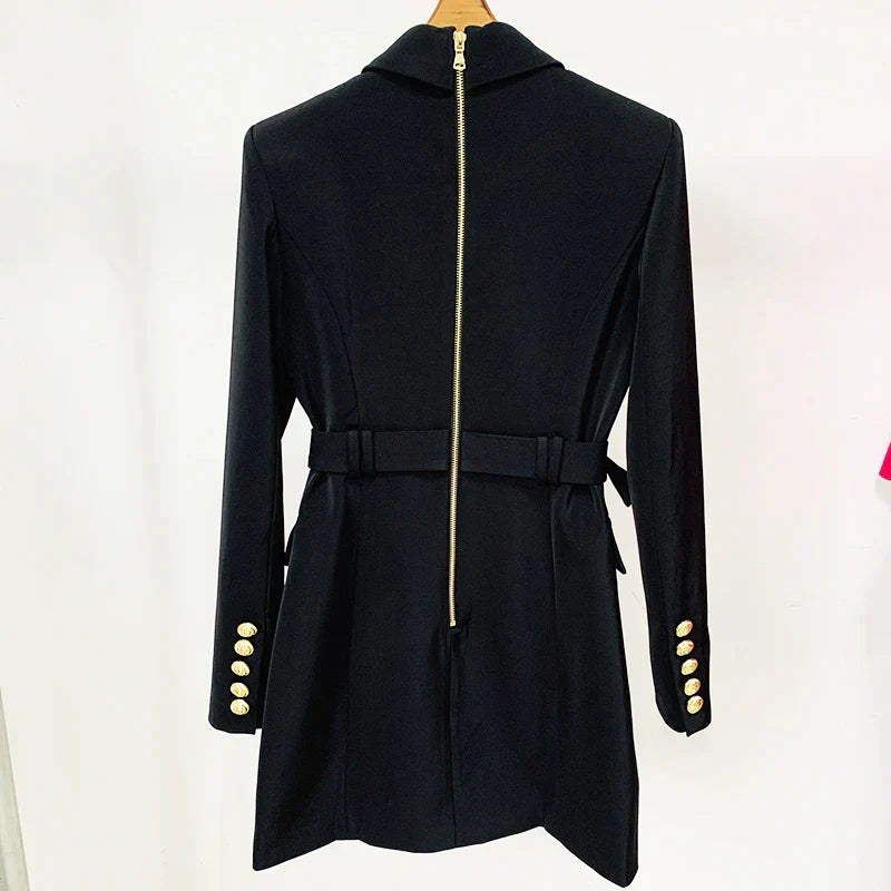 Double-breasted blazer dress with gold button details