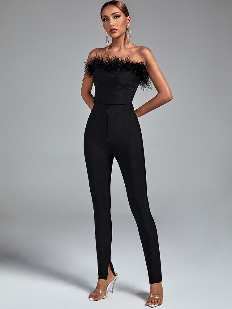 Feather Jumpsuit - Feather, Bandage, bodycon