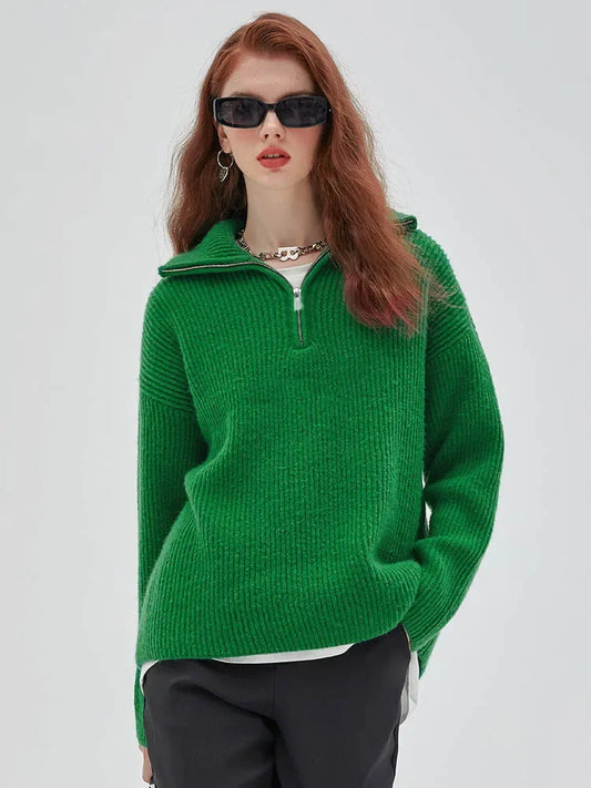 Knitted Turtleneck Women's Sweater with Zipper