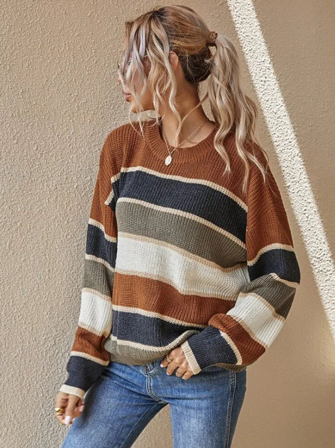 Women - Striped Jumper - Cozy Knit Fabric - Stylish Casual Sweater for Every Season