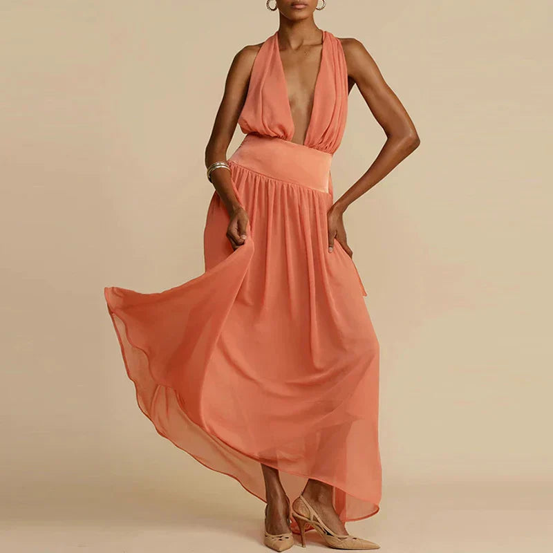 Deep maxi dress with V-neckline