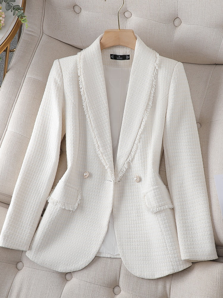 Stylish fringed blazer in textured fabric