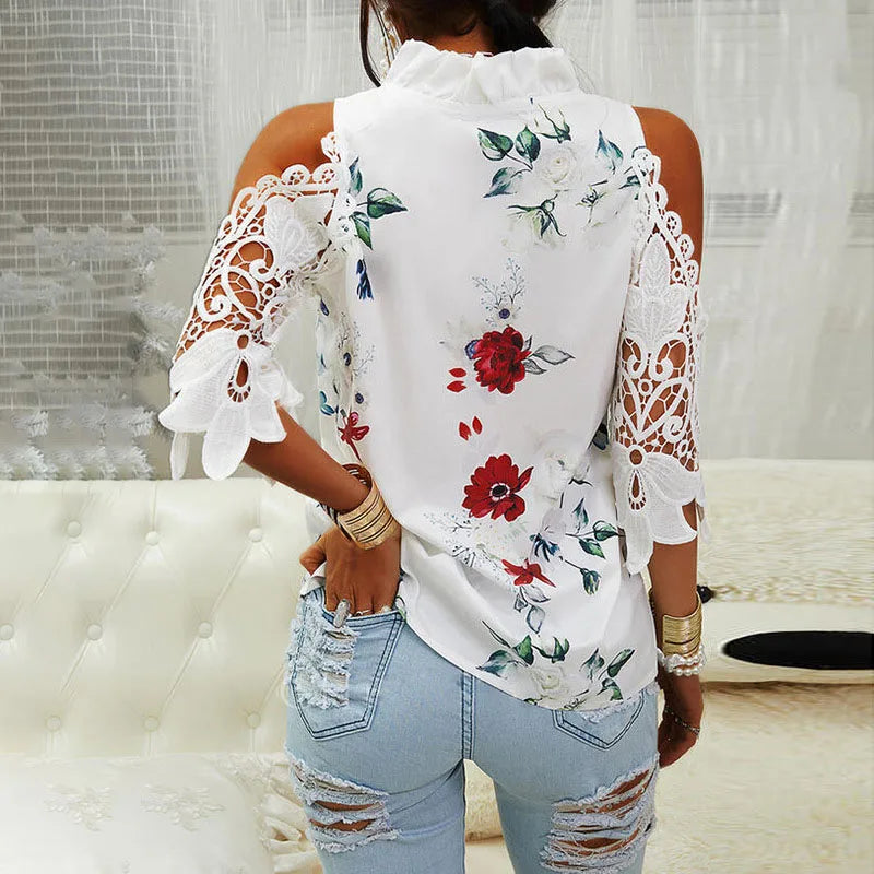 Lace blouse with V-neck