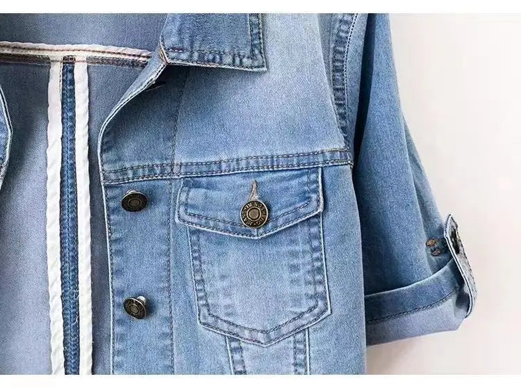 Women's Short Sleeve Denim Jacket - Single-Coloured Style - Casual Comfort for Every Occasion