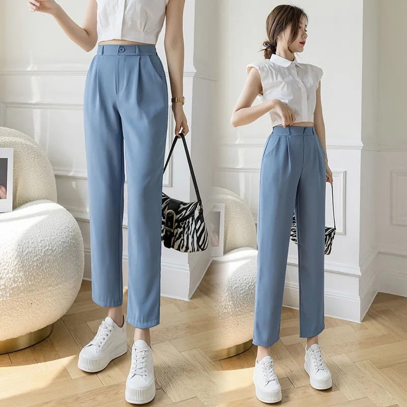 Women's high waist trousers with cropped length