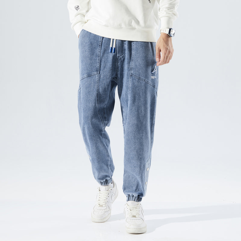 Fashionable denim jogging trousers