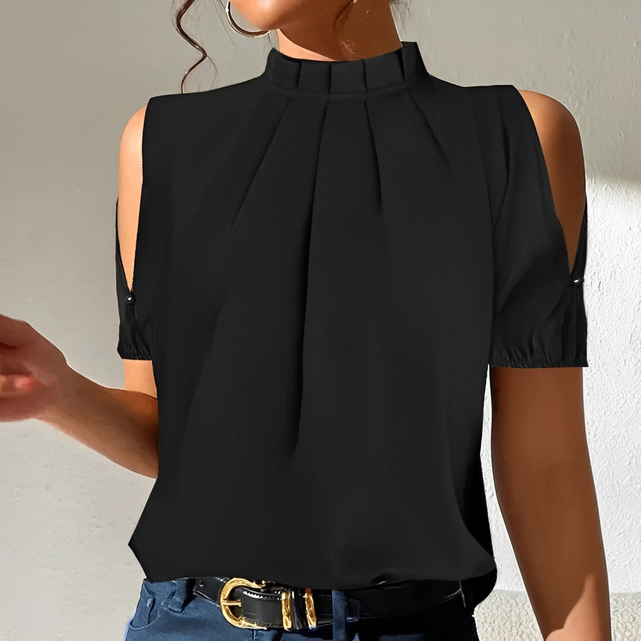 Off-the-shoulder blouse with short sleeves