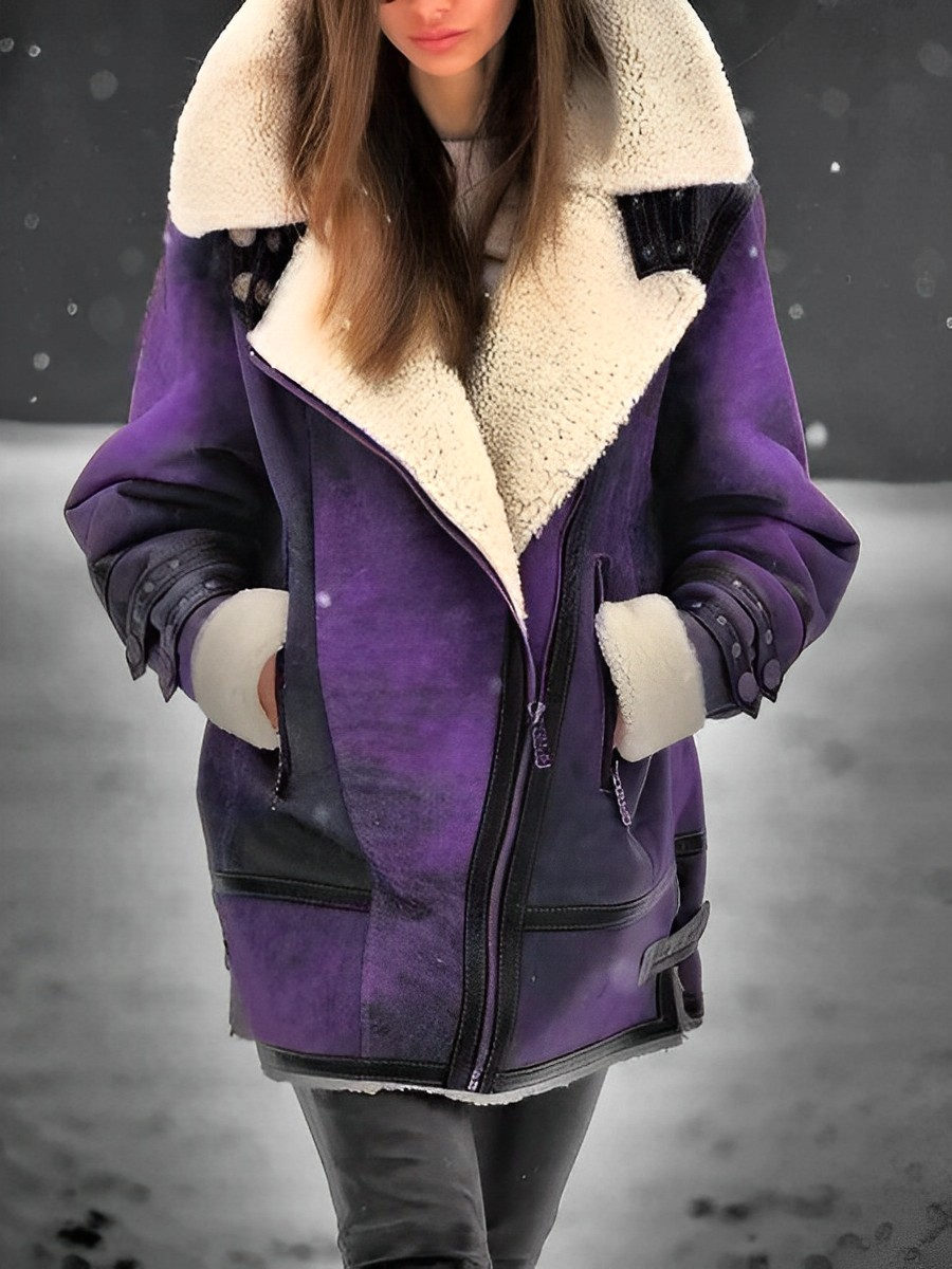 Women’s  - Suede Jacket with Sherpa Lining - Stylish and Cozy Outerwear for All Occasions