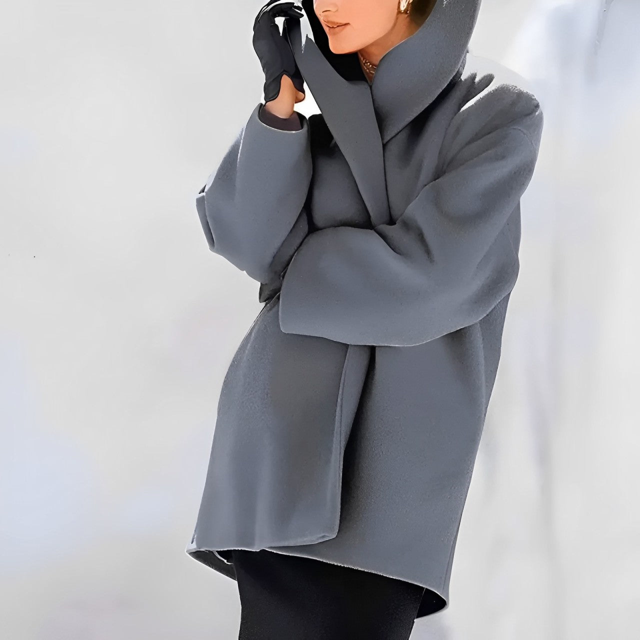 Women - Loose Wool Coat - Cozy Shawl Collar - Stylish Warm Outerwear for Fall & Winter