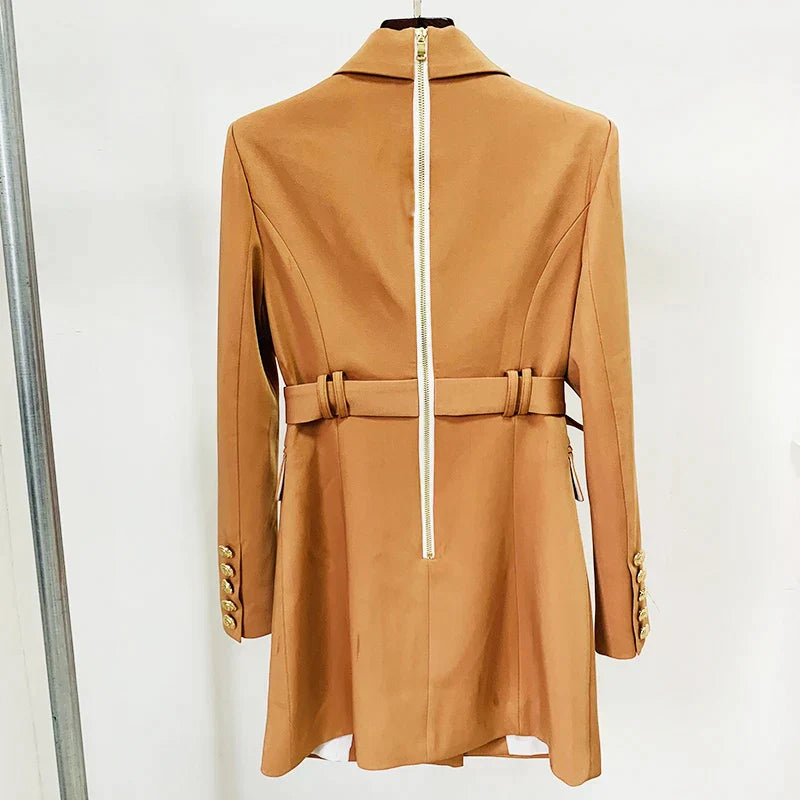 Double-breasted blazer dress with gold button details