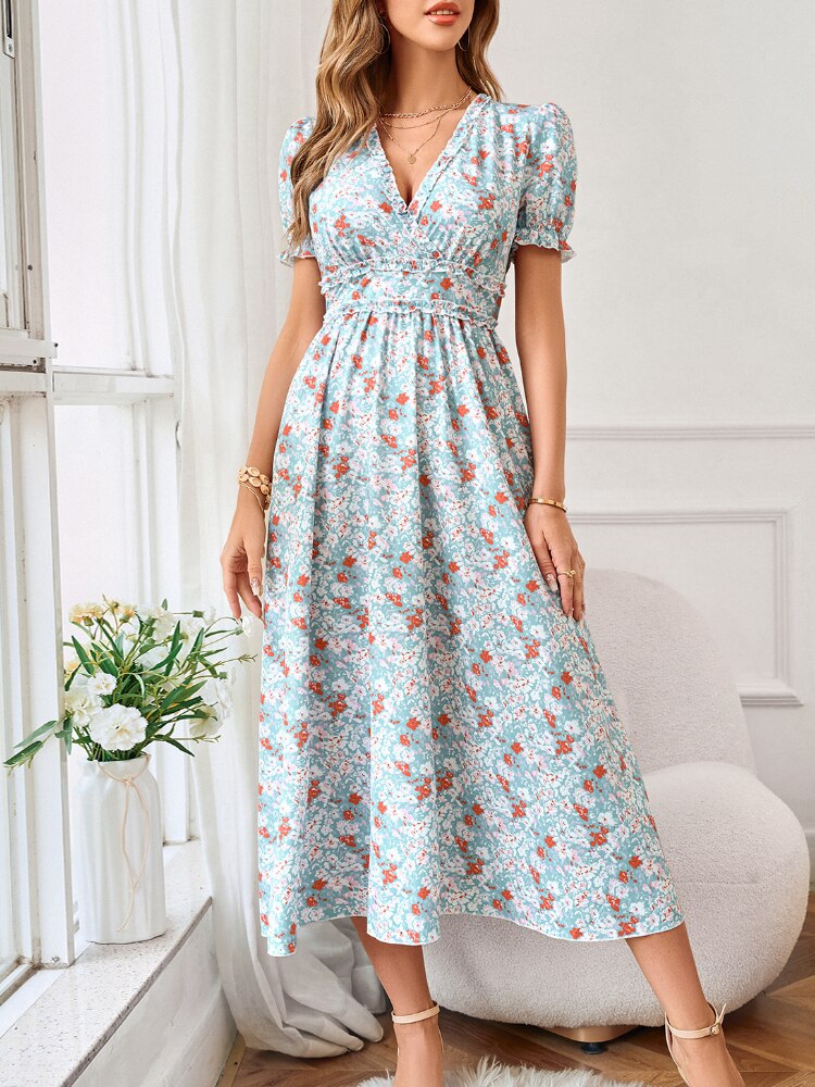 Women's summer dress 2023 - Elegant chiffon dress with vintage floral print