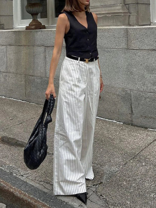 Black and white striped trousers