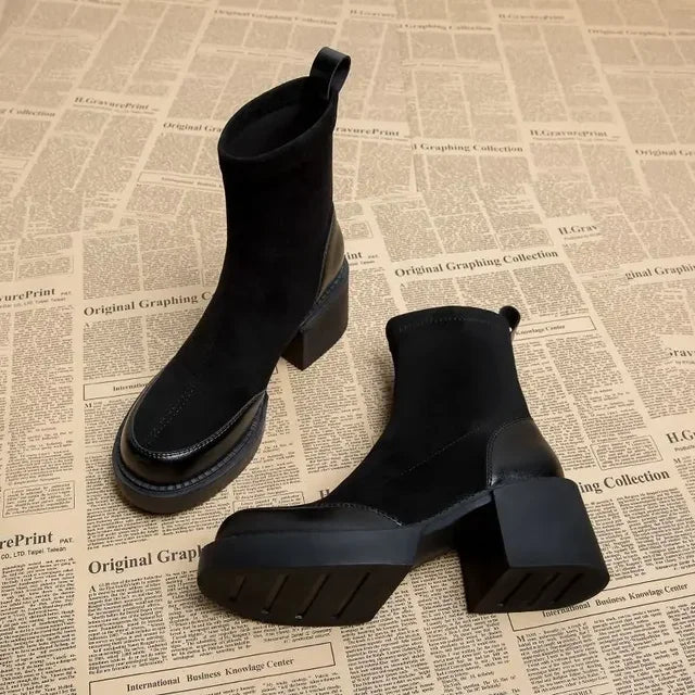 Suede ankle boots with block heel