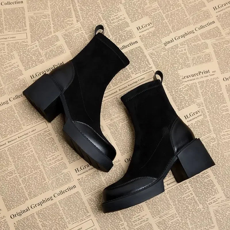 Suede ankle boots with block heel