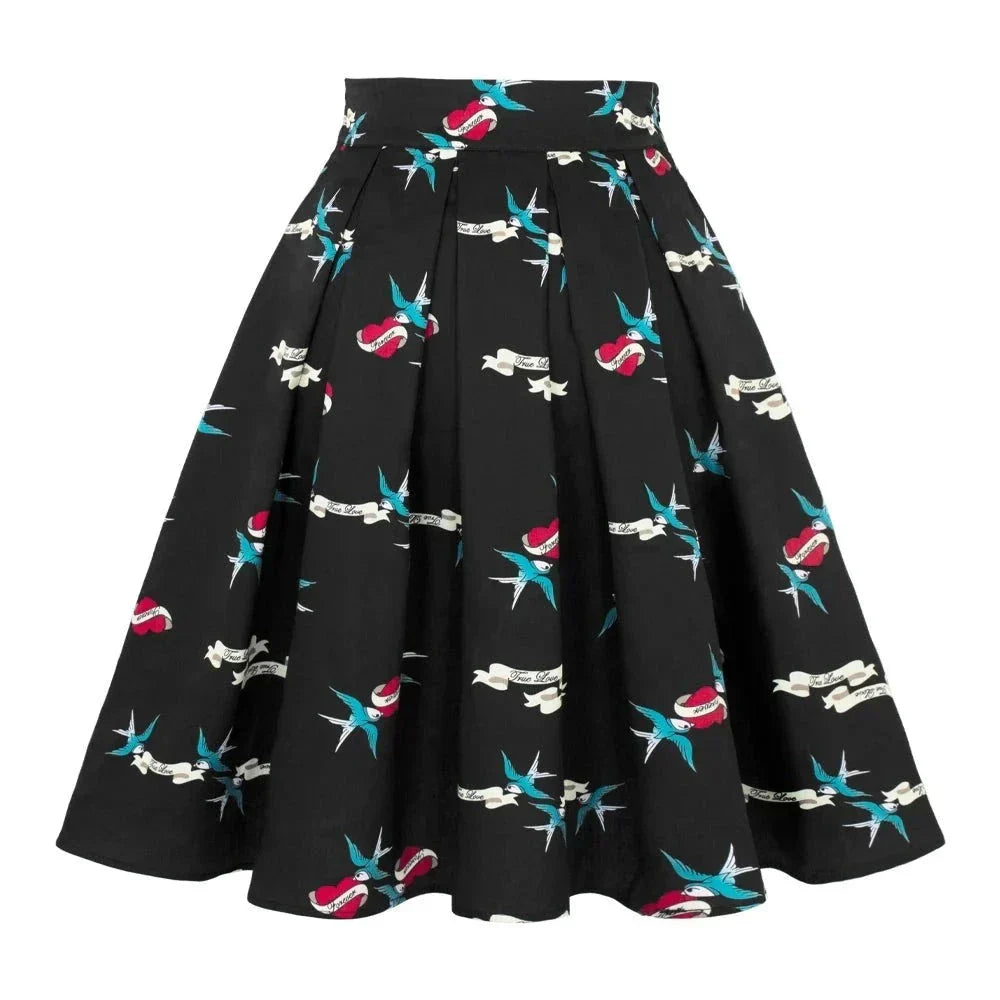 Cotton skirt with bird and love print and bow