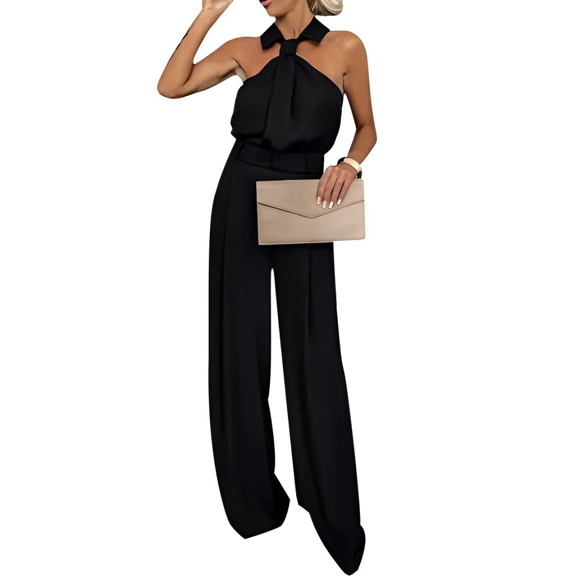 Elegant sleeveless jumpsuit with wide leg