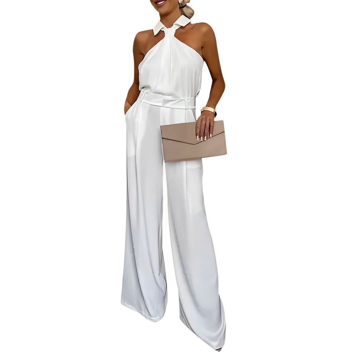 Elegant sleeveless jumpsuit with wide leg