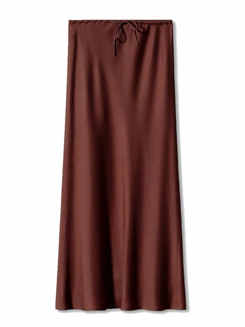 Maxi satin dress with high waist