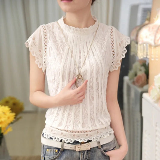 Chiffon blouse with floral lace