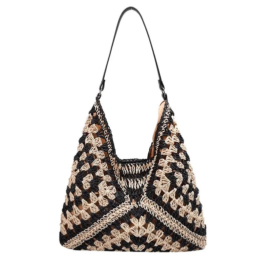 Bohemian handmade straw shoulder bag for women