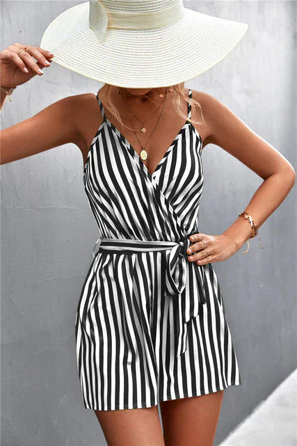 Striped jumpsuit with V-neckline