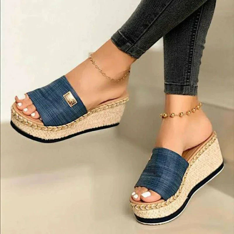 Casual wedge heel sandals with espadrille sole