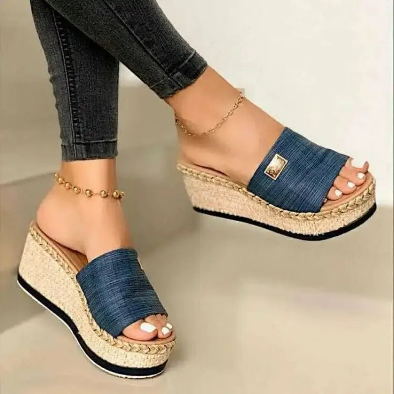 Casual wedge heel sandals with espadrille sole