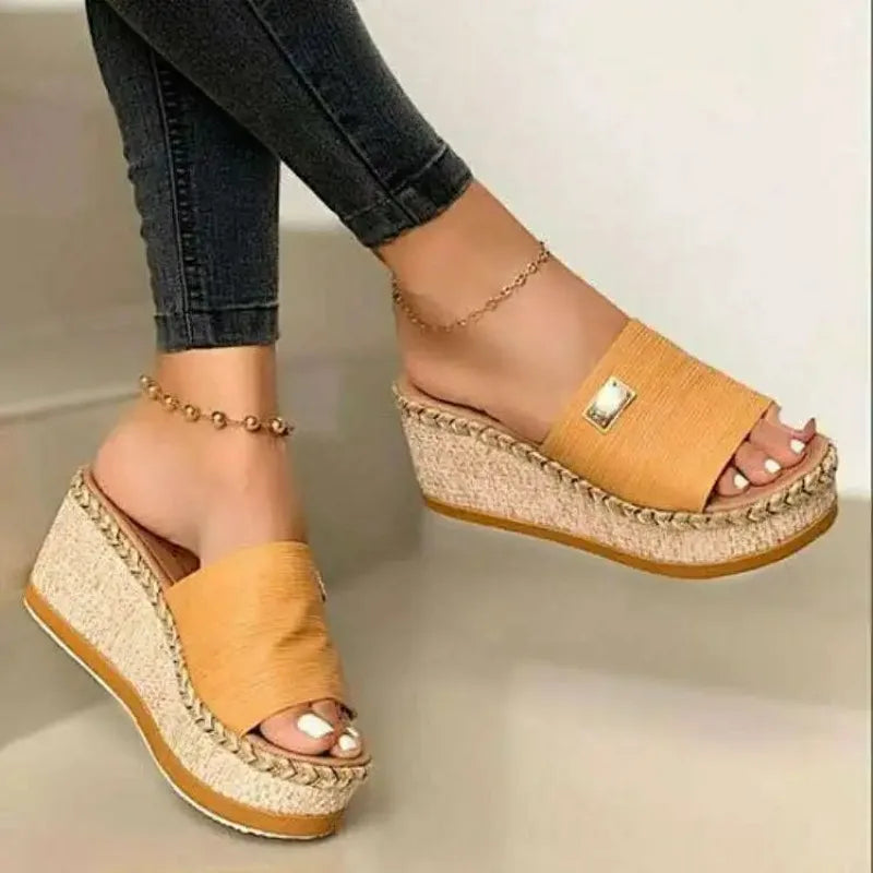 Casual wedge heel sandals with espadrille sole