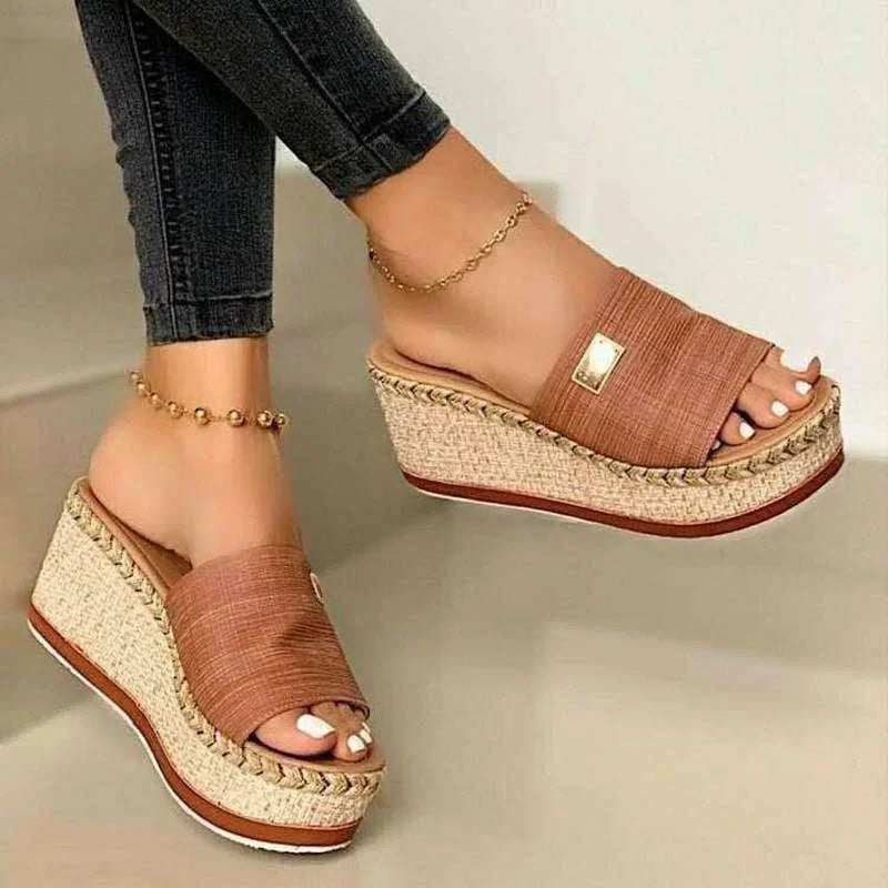 Casual wedge heel sandals with espadrille sole