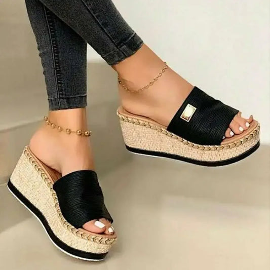 Casual wedge heel sandals with espadrille sole