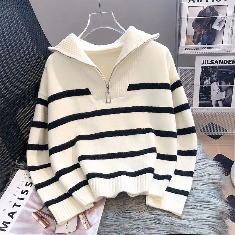 Women's Striped Jumper - Cozy Knit - Casual Style - Perfect for Layering