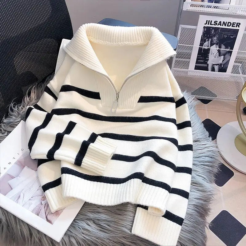 Women's Striped Jumper - Cozy Knit - Casual Style - Perfect for Layering