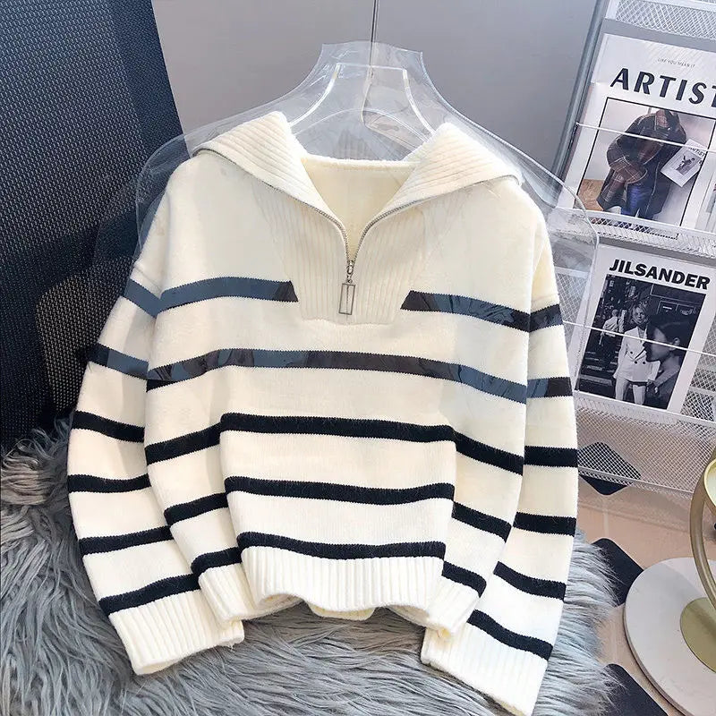 Women's Striped Jumper - Cozy Knit - Casual Style - Perfect for Layering