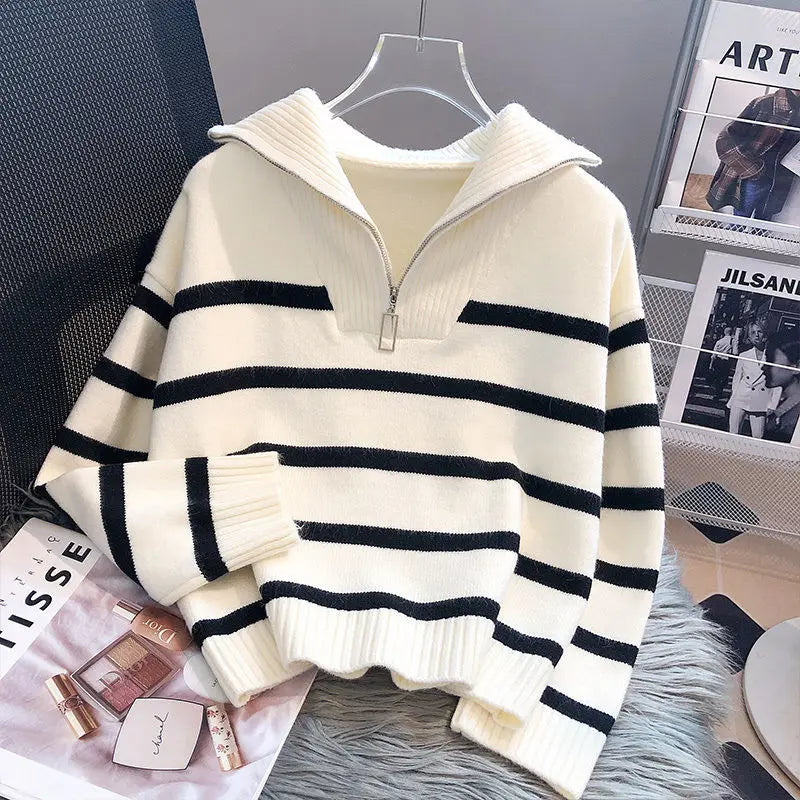 Women's Striped Jumper - Cozy Knit - Casual Style - Perfect for Layering