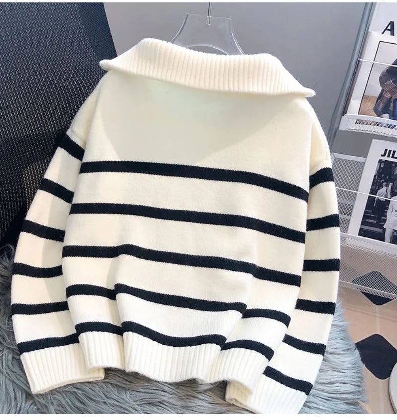 Women's Striped Jumper - Cozy Knit - Casual Style - Perfect for Layering