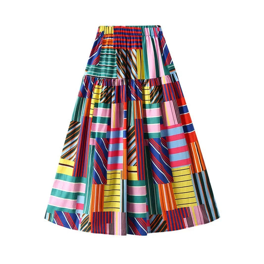 Colourful boho A-line long skirt