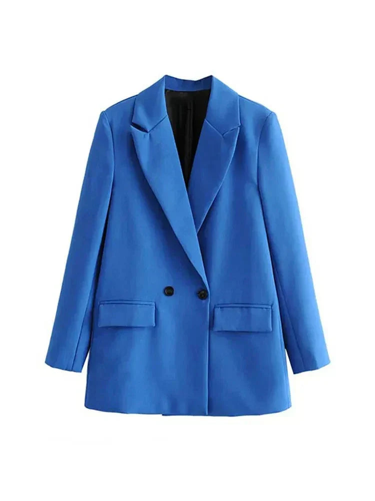 Ladies' vintage double-breasted blazer with lapel collar, long sleeves and pockets