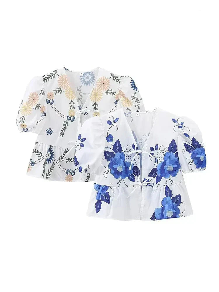 Ladies short sleeve blouse with floral print