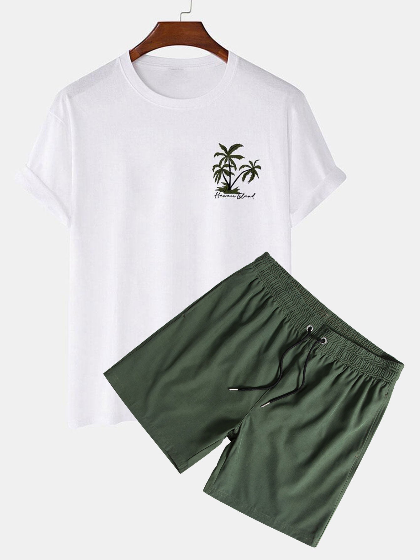 Hawaii Island Palm Tree Print T-Shirt & Swim Shorts