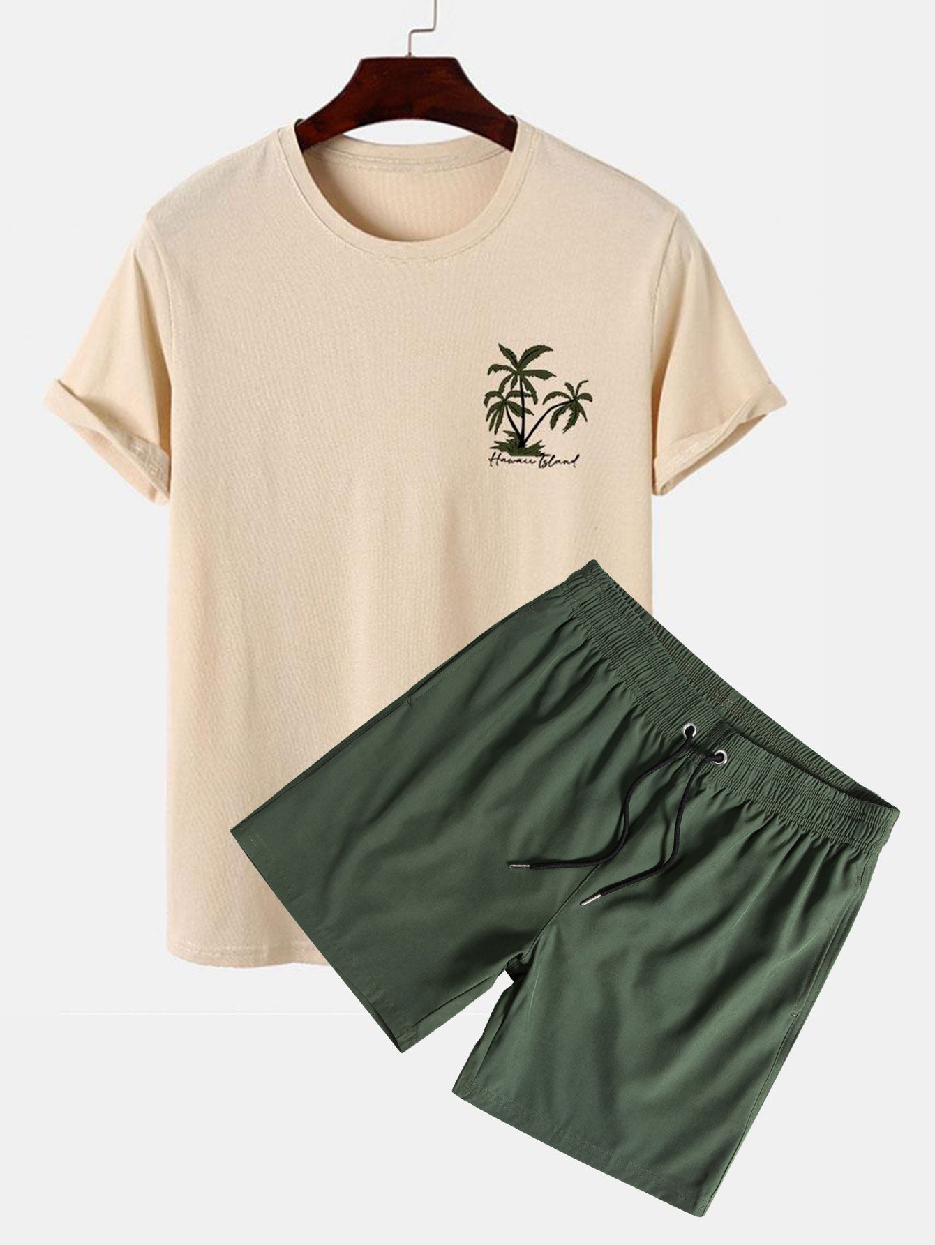 Hawaii Island Palm Tree Print T-Shirt & Swim Shorts