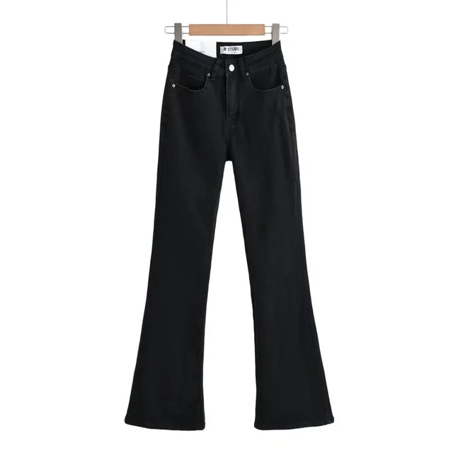 Stylish high-waisted jeans with heart-shaped fringe detail