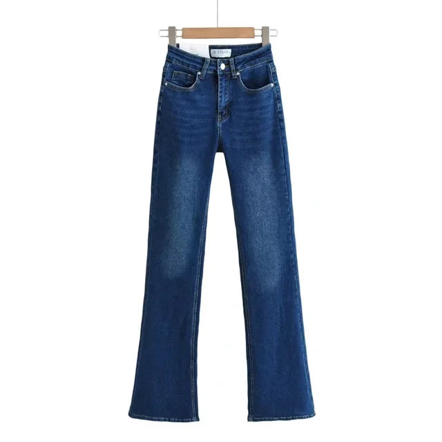 Stylish high-waisted jeans with heart-shaped fringe detail