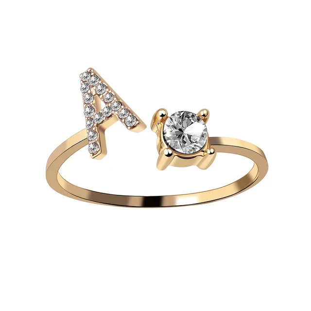 Personalised initial ring with solitaire diamond