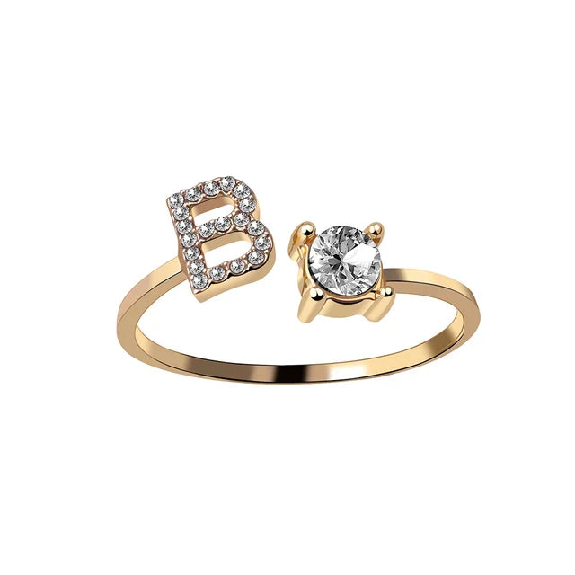 Personalised initial ring with solitaire diamond