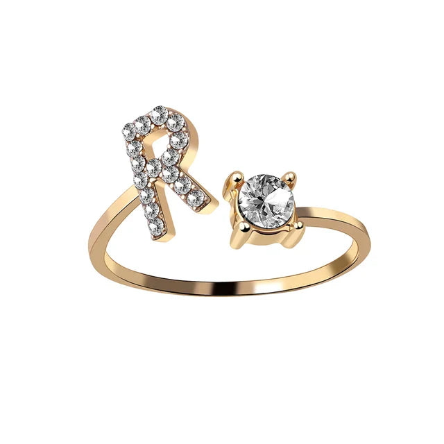 Personalised initial ring with solitaire diamond