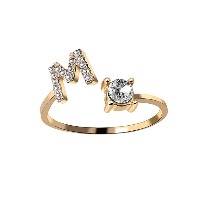 Personalised initial ring with solitaire diamond